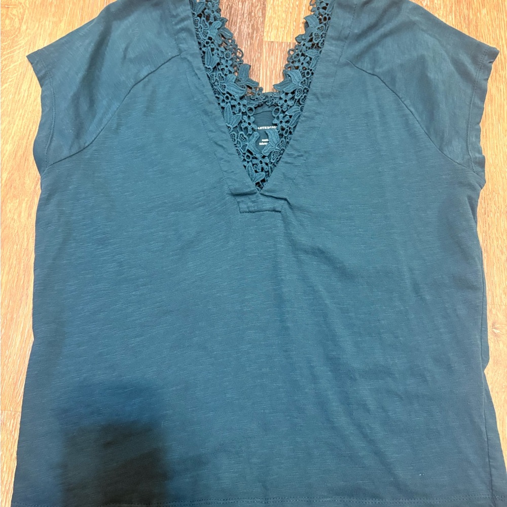 Anthropologie Teal Crochet-Trim Tank Top